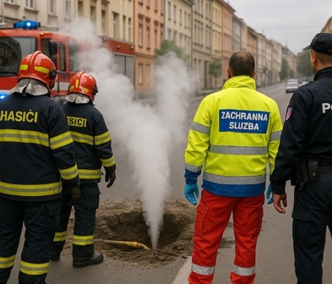 Z poškozeného plynového potrubí unikal dnes v Českých Budějovicích plyn